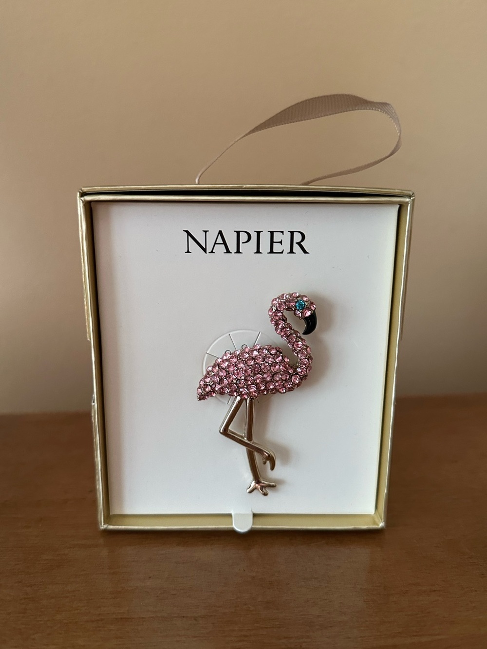 Napier rhinestone embellished gold tone flamingo pin